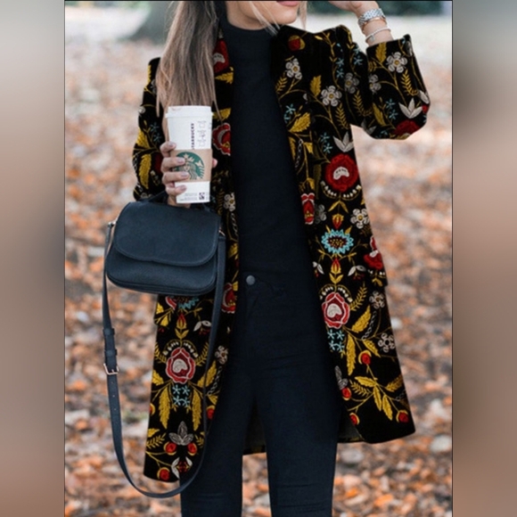 OrderPlus Women’s Floral Jacket Coat Sz M Fall Business Casual Lightweight Layer - Picture 10 of 15